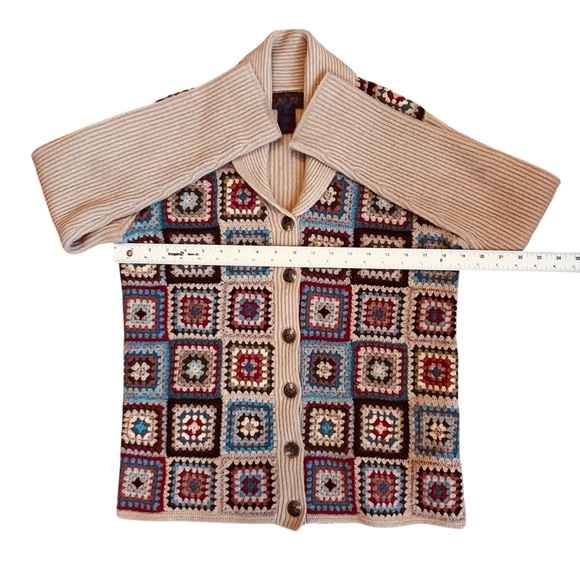 Ralph Lauren Sz S Vintage 1996 Crochet Patchwork Lambswool Cardigan Sweater - Picture 9 of 13